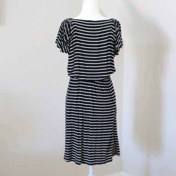 LOFT Black Striped Off Shoulder Tie Dress XS - Picture 4 of 4